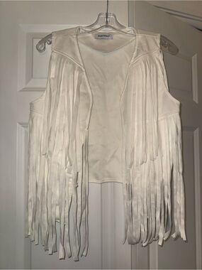 Women's White Fringe Vest